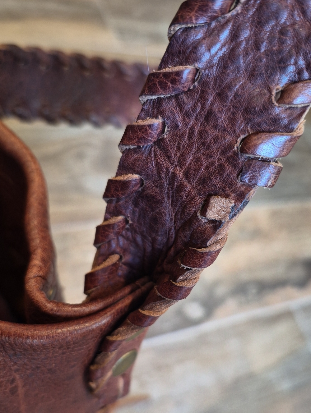 Raj Anthropologie Dark Brown Fringe Studded Whipstitch Leather Shoulder Bag - Picture 12 of 15